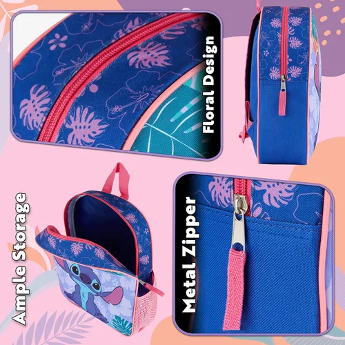 Vista 5 de Disney Mochilas Stitch para niñas, mochila Elsa Minnie Mouse, Azul (Stitch)