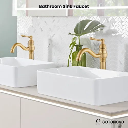 Vista 6 de gotonovo Grifo para lavabo de recipiente, boquilla giratoria 360°, grifo de baño de una sola manija, alto, 1 agujero, lavabo de granja, grifo