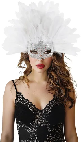 Vista 10 de JEGERMIG Máscara de plumas verdes para mascarada, accesorio de carnaval para mujer
