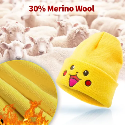 Vista 4 de HASEENA Gorro de punto para hombres y mujeres, unisex, con puños, color negro