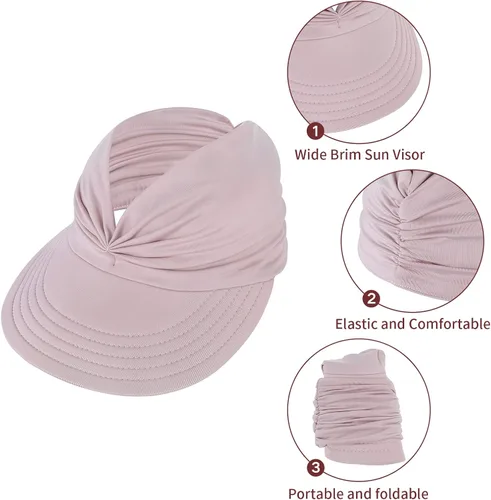 Vista 3 de Sombreros de sol para mujer, protección UV, visera de sol, ala ancha, sombreros de verano con cola de caballo