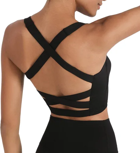Vista 7 de romansong Sujetadores deportivos de yoga con tiras para mujer, con espalda cruzada y acolchado