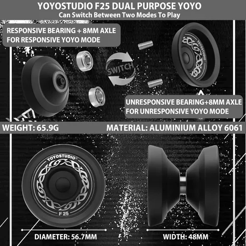 Vista 3 de YOYOSTUDIO Yoyo giratorio de dedo F25 para niños de 8 a 12 años y adultos, Yoyo profesional de doble propósito para todos los jugadores, yoyos