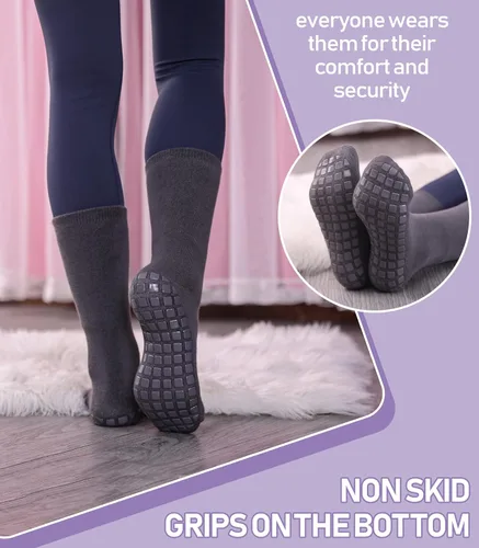 Vista 3 de LANLEO Calcetines de pilates con empuñaduras para mujer, calcetines antideslizantes para yoga, baile, atletismo, entrenamiento, hospital, calcetines