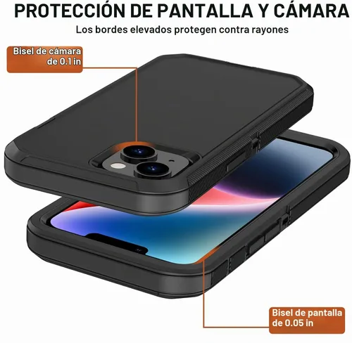 Vista 5 de Funda para iPhone 14 Plus (6.7 pulgadas) con funda de clip para cinturón, 2 protectores de pantalla, resistente grado militar, cuerpo completo, a