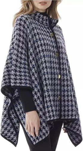 Vista 2 de Jones New York Capa de punto de pata de gallo con botones frontales para mujer pequeña color azul Azul Patchwork S