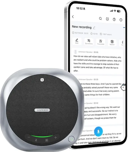 Vista 9 de Altavoz de conferencia Bluetooth M4 con reducción de ruido AI, resúmenes de IA, transcripción AI con soporte de 60 idiomas, captación de voz 360° a