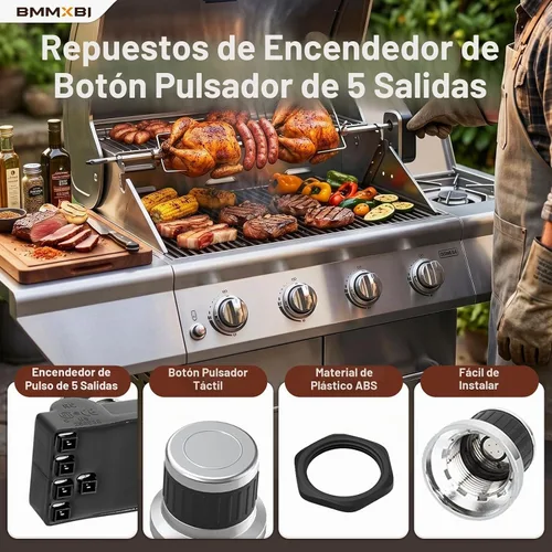 Vista 3 de Kit de encendido de parrilla de 5 salidas para piezas de repuesto Nexgrill con alambre
