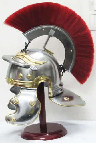 Vista 5 de Casco de caballero medieval centurión romano armadura guerrero metal rojo pluma con forro