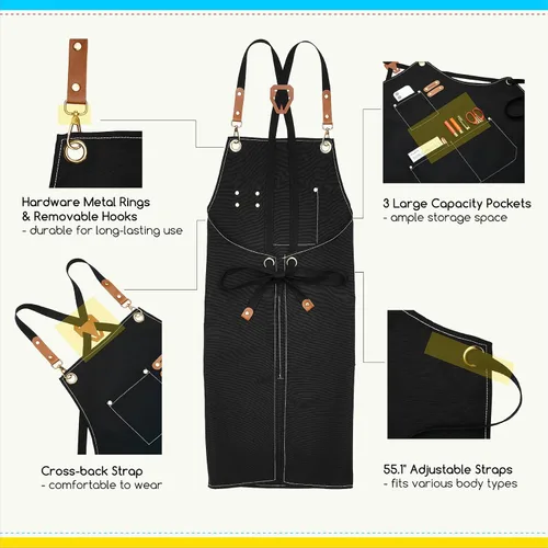 Vista 4 de MEEDEN Delantal de pintura para hombres y mujeres: Delantal de arte de lona de poliéster impermeable ajustable con 3 bolsillos, delantal de artista