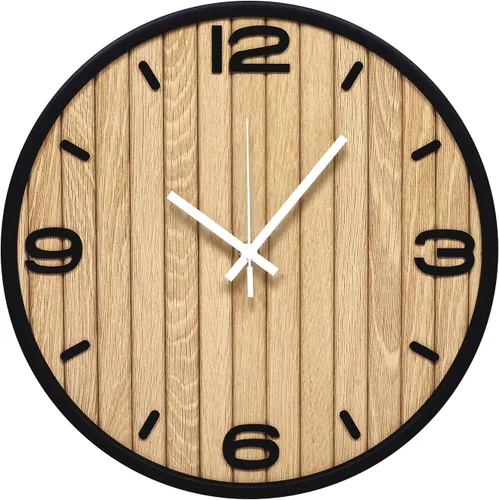 Vista 2 de Reloj de pared redondo de 10 pulgadas, funciona con pilas, de madera, de cuarzo, silencioso, decorativo, analógico, para apartamento, sala de estar