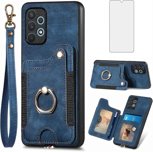 Vista 13 de Funda para teléfono Samsung Galaxy A32 5G 2021 de 6.5 pulgadas con protector de pantalla de vidrio templado, correa de muñeca, cordón