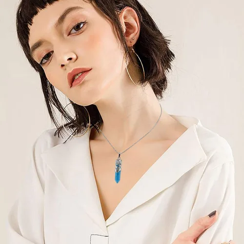Vista 6 de Holibanna - Collar de cristal curativo con colgante de cristal hexagonal con diseño de dragón y piedras preciosas de chakra, adorno de la suerte