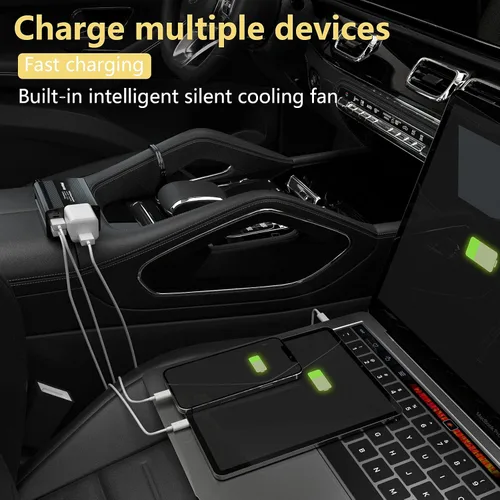 Vista 2 de Inversor de corriente de 150 W 12 V CC a 110 V AC adaptador de enchufe de coche convertidor de salida con cargador de coche de CA dual USB 3.1A