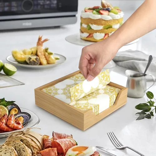 Vista 2 de [Usado] Servilletero de bambú para mesa de baño, bandeja para toallas de invitados, bandeja de servilleteros planos de cocina, servilleteros