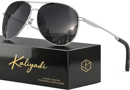 Vista 17 de KALIYADI Gafas de sol de aviador polarizadas para hombres y mujeres con A01-negro/Gris