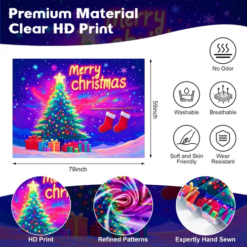 Vista 4 de NYZE - Tapiz de Navidad con Papá Noel, tapiz de luz negra que brilla en la oscuridad, colgante de pared, banner festivo, decoración para fiesta