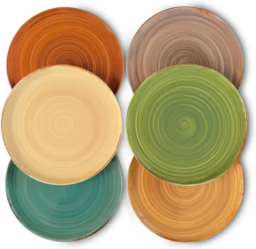 Vista 10 de MORA Platos de Ensalada de Cerámica en Espiral Set de 6, Plato de 8 Pulgadas de Porcelana en Espiral para Cocina, Cena Pequeña, Almuerzo, Aperitivo