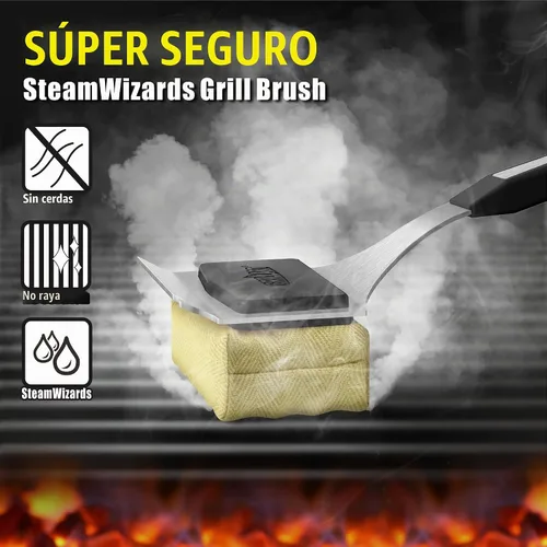 Vista 2 de GRILLART Cepillo de parrilla sin cerdas. Cabezal de limpieza reemplazable para barbacoa, herramientas raspadoras de ajuste perfecto para parrillas