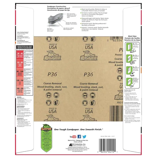Vista 2 de Gator - Hojas de lijado multisuperficie de 9 x 11 pulgadas, grano 36, paquete de 25