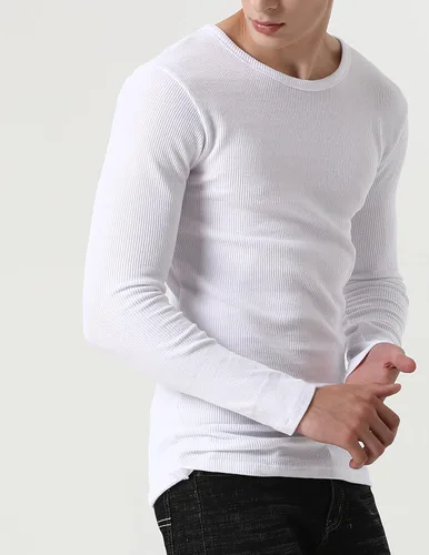 Vista 3 de Comfneat Paquete de 2 camisetas térmicas de manga larga para hombre, de punto gofre, suaves, cómodas, con cuello redondo