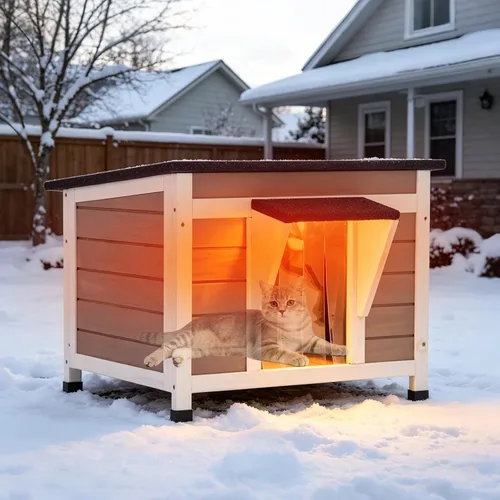 Vista 16 de Heated Cat House for Outside,Weatherproof Insulated Feral Shelter Solid wood structure with 6-sided insulated liner & certified heating pad. Keeps