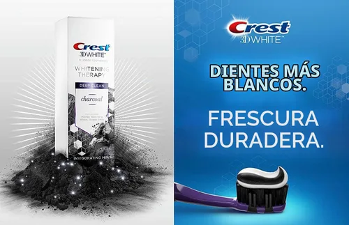 Vista 4 de Crest Charcoal 3D Pasta de dientes blanca, terapia blanqueadora, limpieza profunda con flúor, menta vigorizante, 5.2 onzas