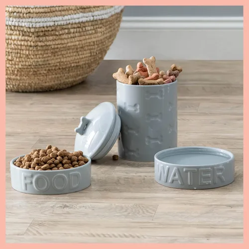 Vista 6 de Park Life - Cuencos de cerámica para mascotas, cuencos para alimentos y agua para perros y gatos, lindo cuenco para mascotas para perros y gatos Gris