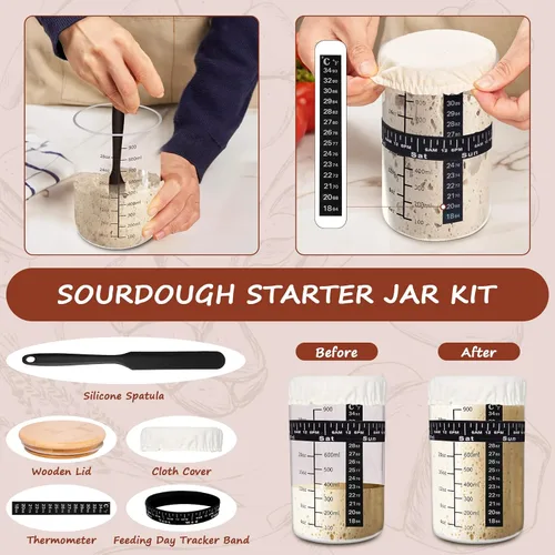 Vista 5 de Kit de inicio de masa madre EWFEN con olla de hierro fundido esmaltada, suministros completos para hornear pan de masa madre, cestas de prueba