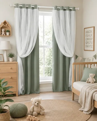 Vista 15 de PONY DANCE Cortinas de Doble Capa - Cortinas Opacas de 63 Pulgadas de Largo, Diseño con Ojales en la Parte Superior, Paneles Transparentes Blancos