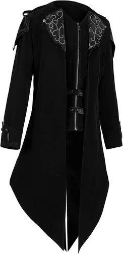 Vista 5 de XIOLKI Chaqueta steampunk gótica con capucha para hombre, chaqueta medieval, disfraz de Halloween