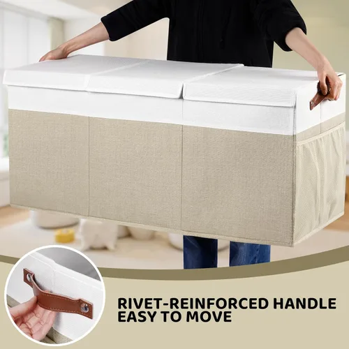 Vista 7 de Cofre plegable extragrande para juguetes con tapa, organizador plegable de juguetes para niños, contenedor de almacenamiento grande de tela
