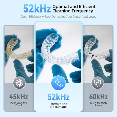 Vista 5 de TEBAL Limpiador ultrasónico de retenedores, limpiador ultrasónico de dentaduras postizas de 52 kHz para protectores bucales, frenos, cabezales