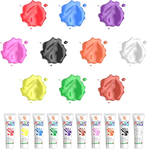 Vista 2 de Pintura de dedos lavable para niños pequeños, suministros de arte, regalo para pintura a mano de bebé, manualidades, no tóxica, 10 colores, 1.4 fl