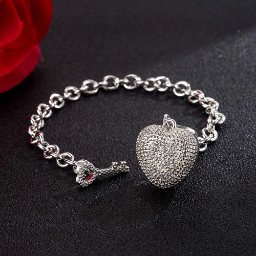Vista 8 de Nuevos productos Pulsera de plata esterlina 925 joyería fina pulsera de corazón brillante 6-7-8 pulgadas Accesorios de plata maciza regalo de fiesta