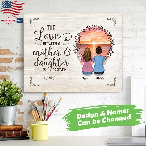 Vista 2 de Gossby Lienzo personalizado envuelto para mamá – El amor entre madre e hija es para siempre – Regalo personalizado con nombres de avatares – Regalo
