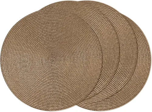 Vista 20 de AHHFSMEI Juego de 6 manteles individuales redondos trenzados de 15 pulgadas para mesas de comedor, tejido natural, resistentes al calor, color beige