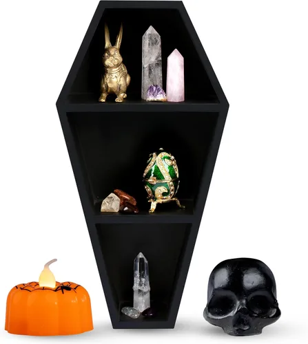 Vista 7 de MANNY'S MYSTERIOUS ODDITIES Estante y caja de regalo de ataúd con juego de accesorios espeluznantes, pequeña y bonita caja gótica de Halloween de 14
