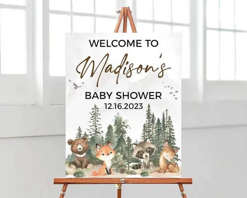 Vista 12 de Plantilla de letrero de bienvenida de baby shower de safari bohemio, letrero de baby shower de animales de selva editable, letrero de bienvenida