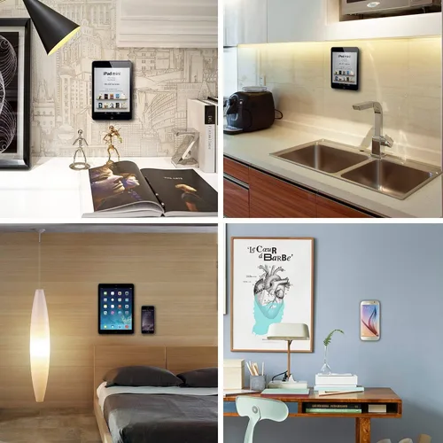 Vista 4 de SALEX Soportes magnéticos para teléfono, paquete de 2 con adhesivo 3M. Soporte plano negro para teléfono celular para tablero de automóvil, camión