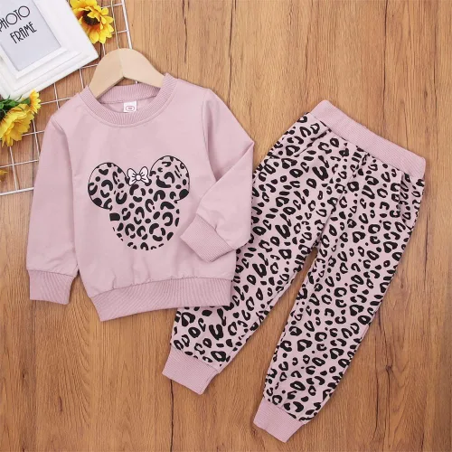 Vista 2 de Ropa de otoño con estampado de leopardo y manga larga, cuello redondo, sudadera y pantalones, ropa casual de invierno
