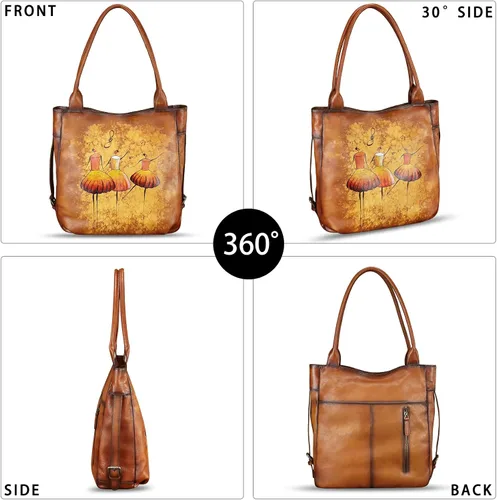 Vista 2 de Bolso de hombro de cuero genuino para mujer, bolso de cuero pintado a mano, bolso de mano para trabajo, bolso casual