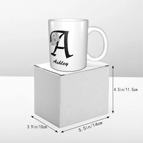 Vista 4 de Taza de café personalizada con inicial/nombre con letra de doble cara, divertidas y lindas tazas de café personalizadas, tazas de café de cerámica
