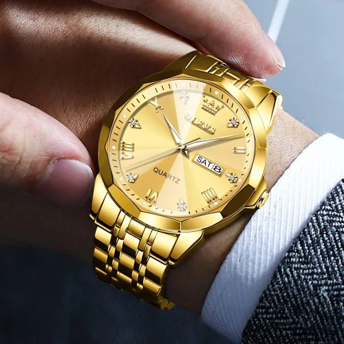 Vista 5 de OLEVS Reloj para Hombre Mujer Cara Grande Unisex Diamante Lujo Vestir Analógico Cuarzo Acero Inoxidable Impermeable Luminoso Fecha Negocios Informal