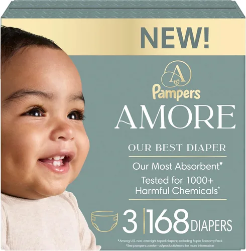 Vista 20 de Pampers Amore, tamaño 0 (hasta 10 libras), 76 unidades, nuestro mejor pañal, hipoalergénico y sin fragancia, hasta 100% a prueba de fugas, suave