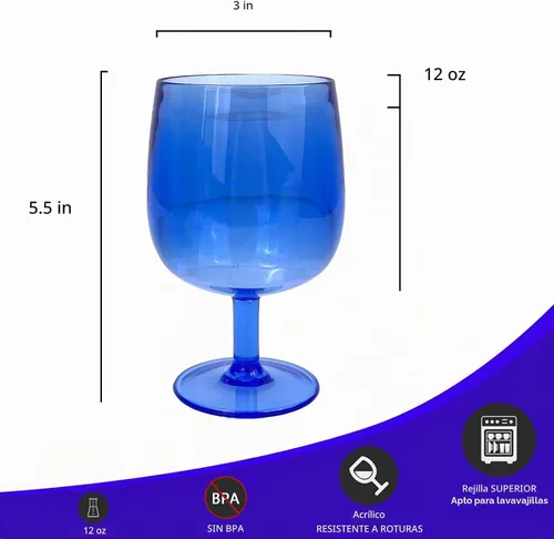 Vista 4 de Yalin Juego de 6 vasos apilables irrompibles de plástico acrílico para vino y agua de 12 onzas (azul, 12 onzas)