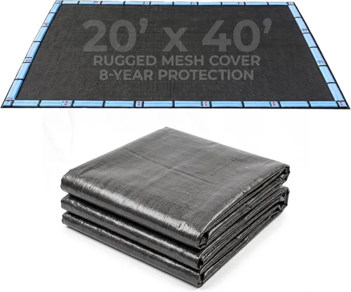 Vista 9 de Defender Cubierta para alberca enterrada, de malla resistente, rectangular, para invierno., Negro