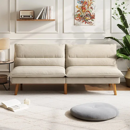 Vista 2 de LINSY Sofá cama futón de pana de 71 pulgadas con respaldo ajustable, futones plegables convertibles para espacios pequeños, salas de estar Beige
