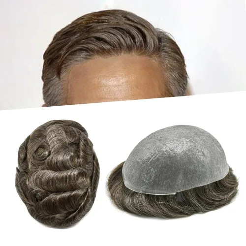 Vista 16 de Pieza de pelo para hombre, sistema de reemplazo de cabello de piel ultra fina para hombres, pieza de pelo de tupé para hombres, cabello humano real