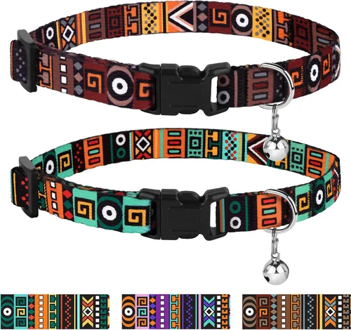 Vista 19 de CollarDirect Juego de 2 collares para gatos con campana extraíble, diseño tribal azteca de seguridad ajustable para mascotas